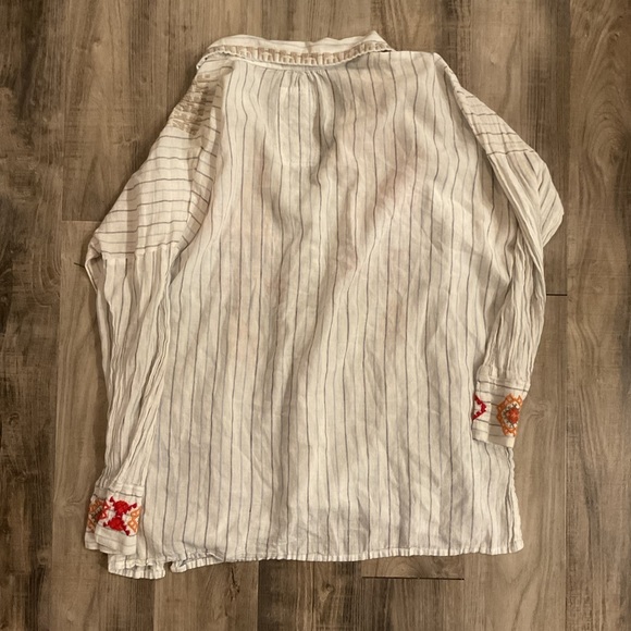 Johnny Was Peta & Greta Clapton Stripe Embroidered Linen Blend Lagenlook Tunic M - Picture 6 of 7